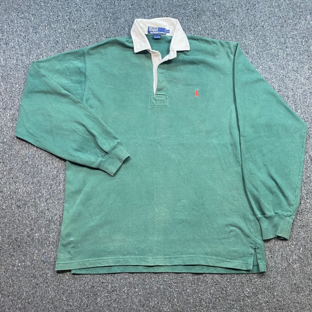 Polo Ralph Lauren Rugby Shirt Sz S Mens Green Preppy Long Sleeve Pony Logo